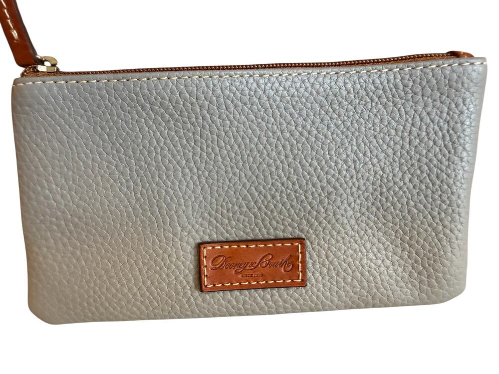 Dooney & Bourke Pebbled Leather Zippered ID Wallet Pouch Gray